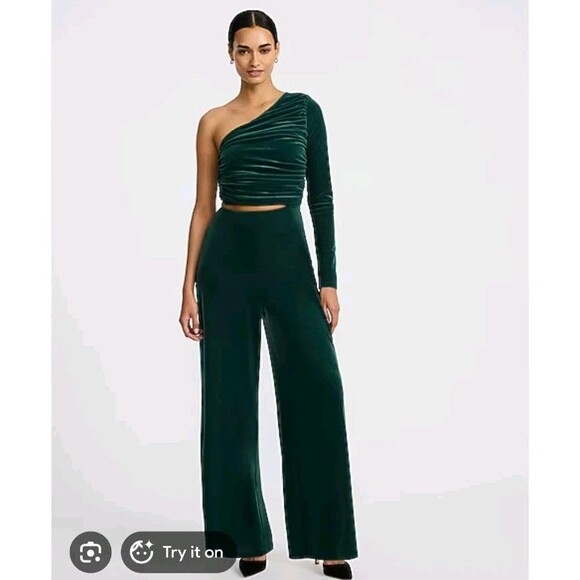 Express Pants - New EXPRESS Velvet One Shoulder Ruched Cutout Jumpsuit Size Small S